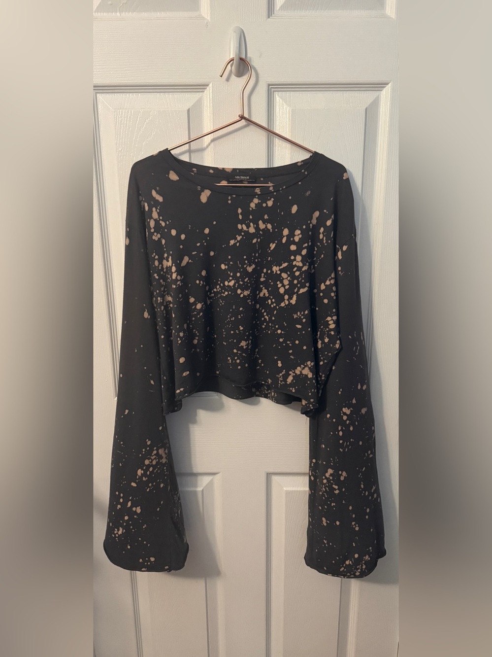Zara Trafaluc long-sleeve bleach splatter crop top
